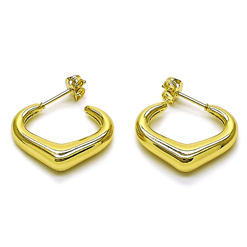 Oro Laminado Small Hoop, Gold Filled Style Heart Design, Polished, Golden Finish