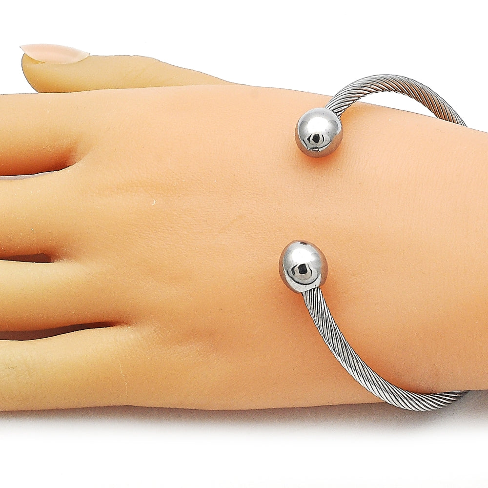 Stainless Steel Individual Bangle, Ball and Twist Design, Polished, Steel Finish