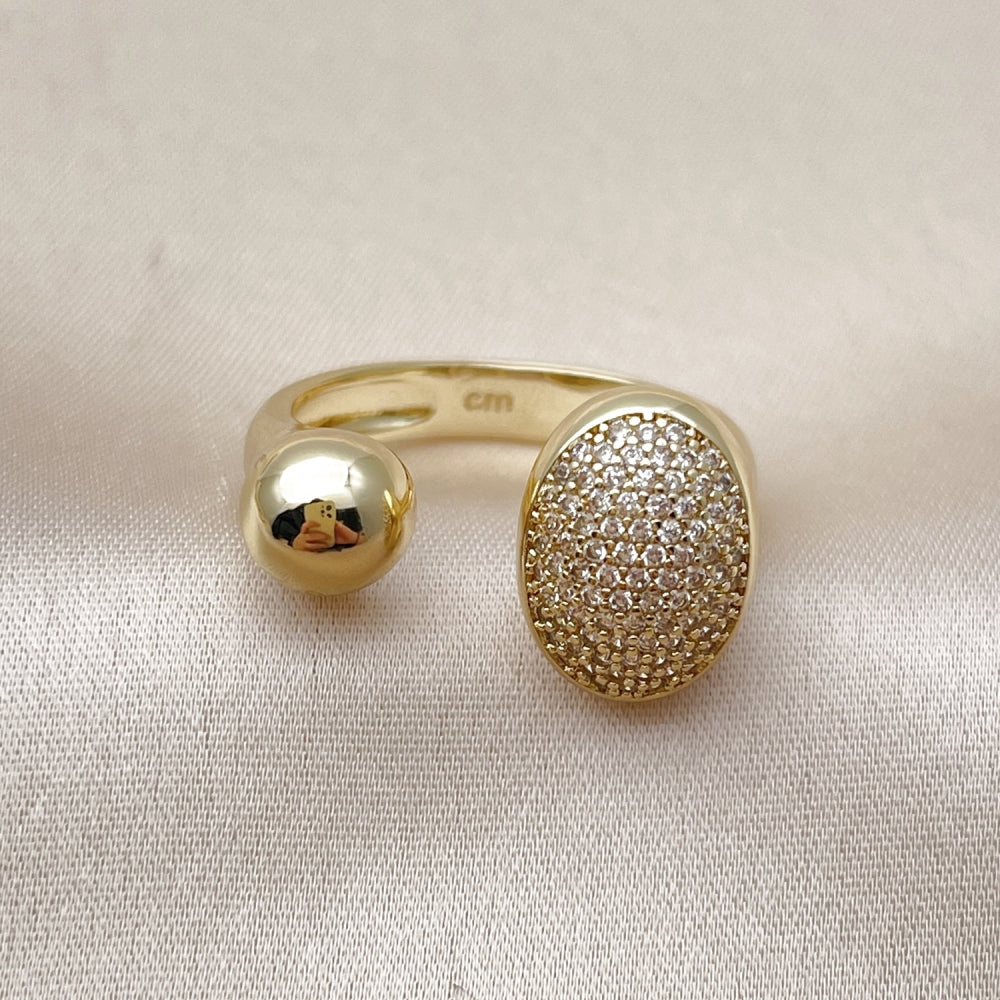 Oro Laminado Multi Stone Ring, Gold Filled Style Ball Design, with White Micro Pave, Polished, Golden Finish