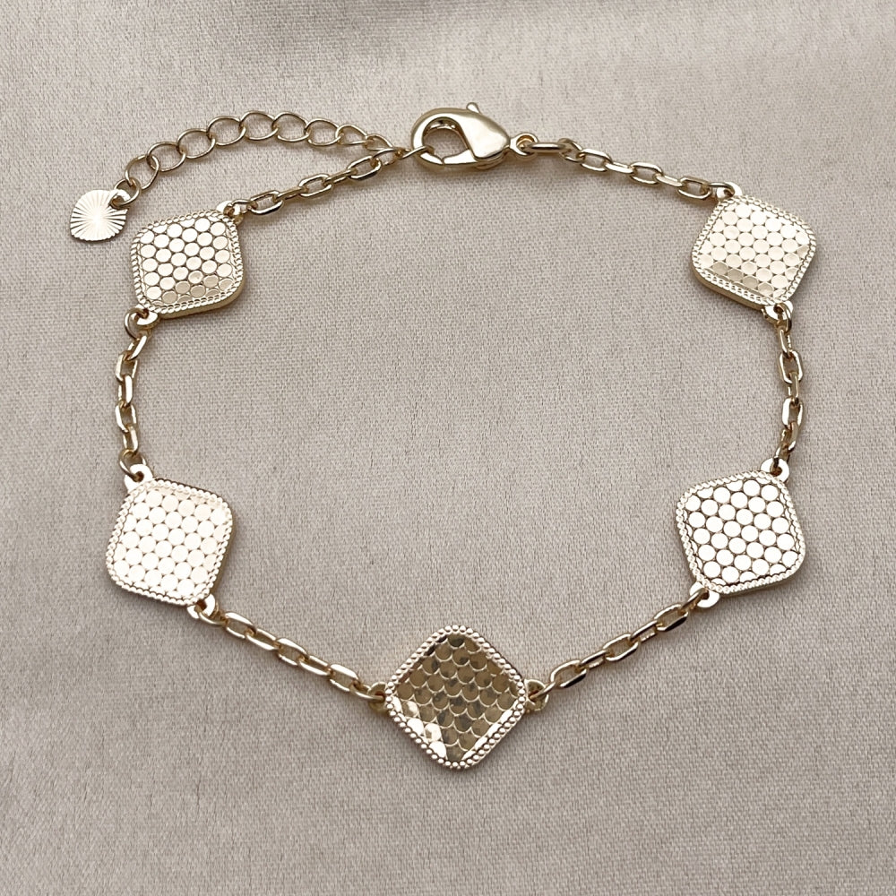 Oro Laminado Fancy Bracelet, Gold Filled Style Rolo Design, Diamond Cutting Finish, Golden Finish