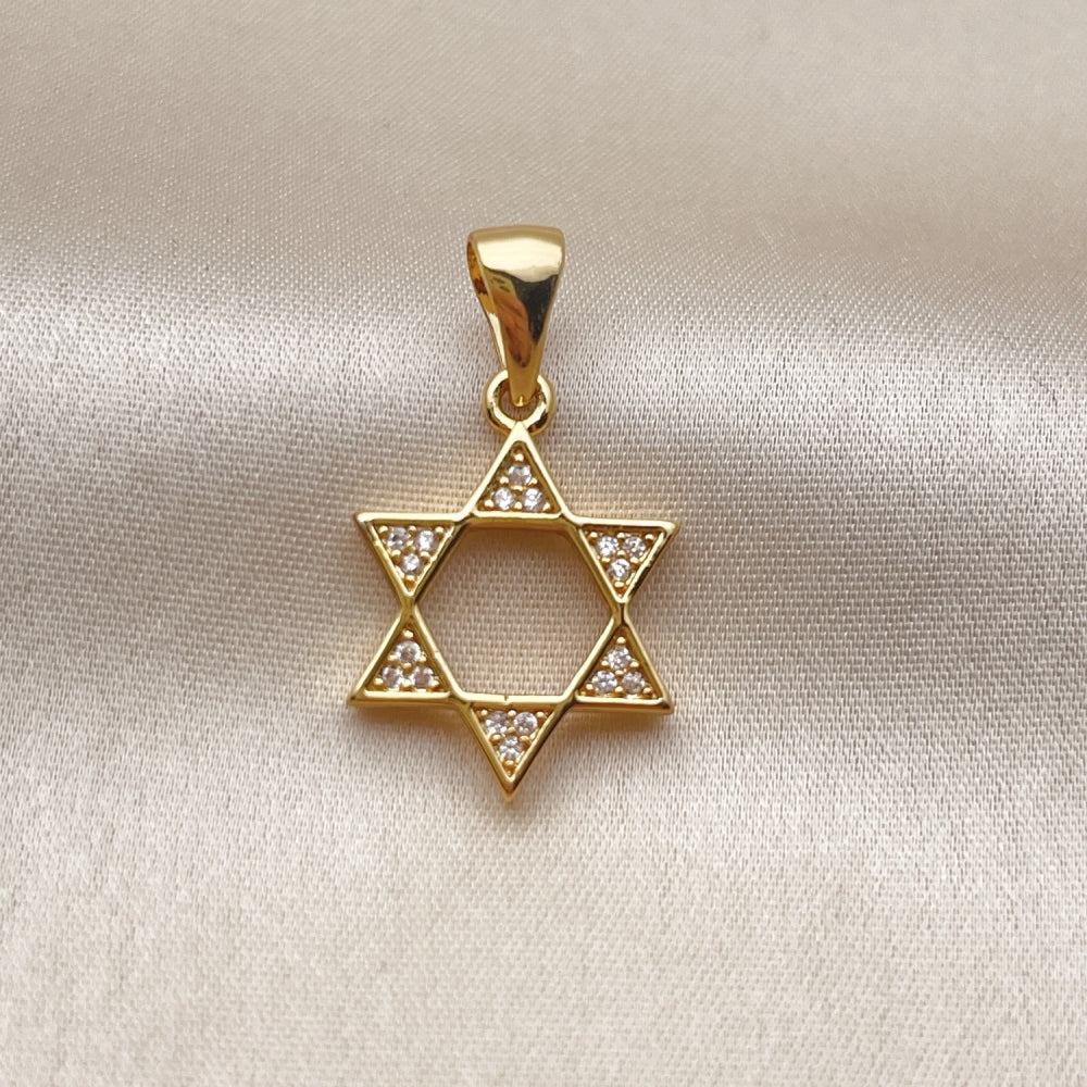 Oro Laminado Religious Pendant, Gold Filled Style Star of David Design, with White Cubic Zirconia, Polished, Golden Finish
