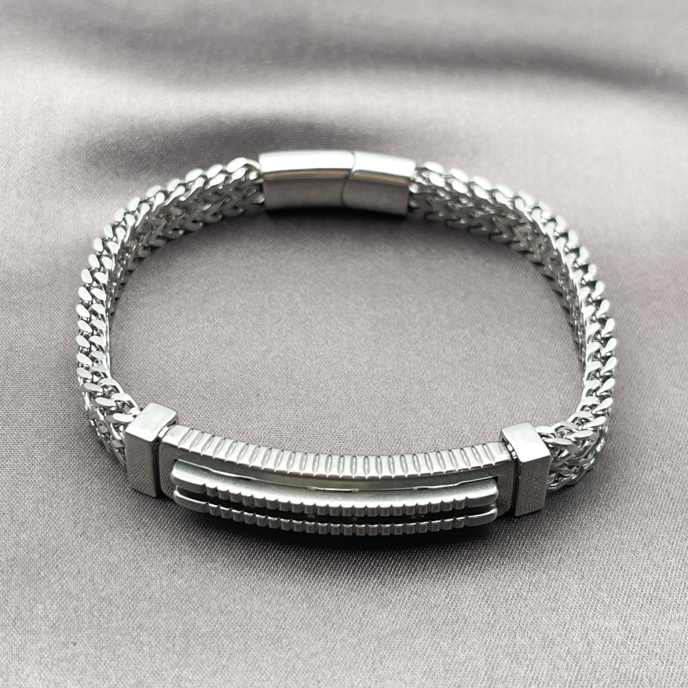 Stainless Steel Solid Bracelet, Square Franco Design, Polished, Steel Finish