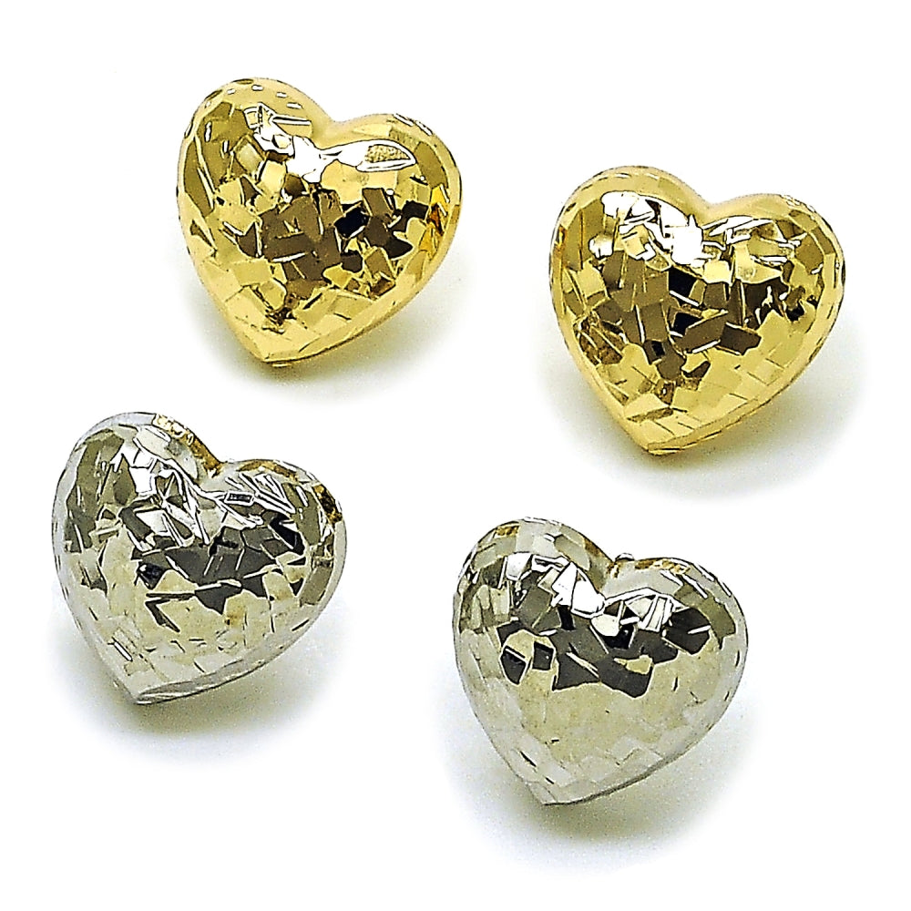 Rhodium Gold Filled Stud Earring, Heart Design, Diamond Cutting Finish, Rhodium Finish