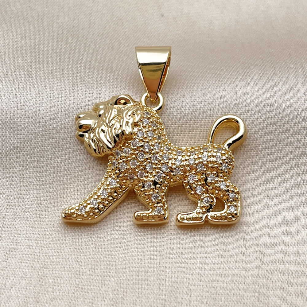 Oro Laminado Fancy Pendant, Gold Filled Style Lion Design, with White Cubic Zirconia, Polished, Golden Finish