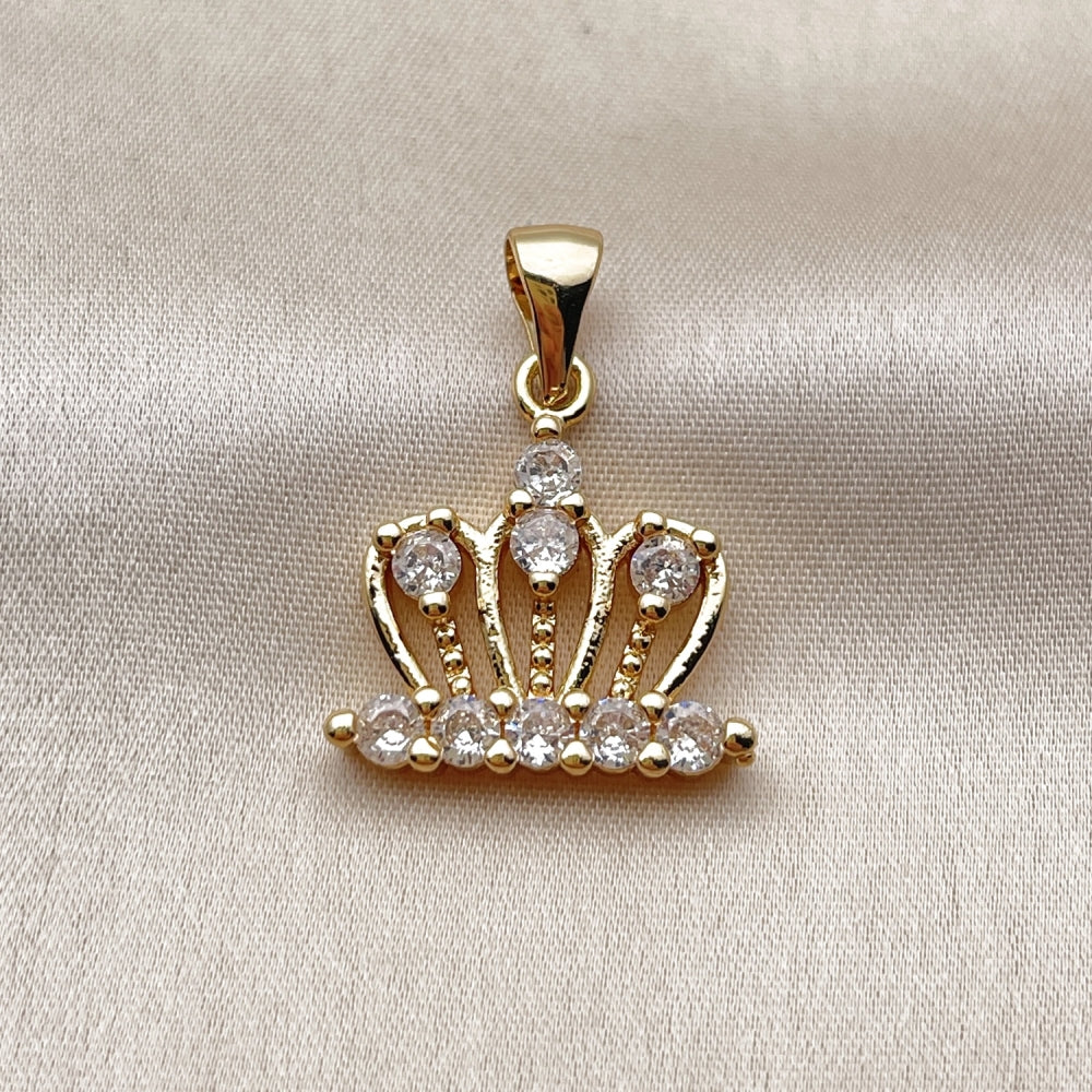 Oro Laminado Fancy Pendant, Gold Filled Style Crown Design, with White Cubic Zirconia, Polished, Golden Finish