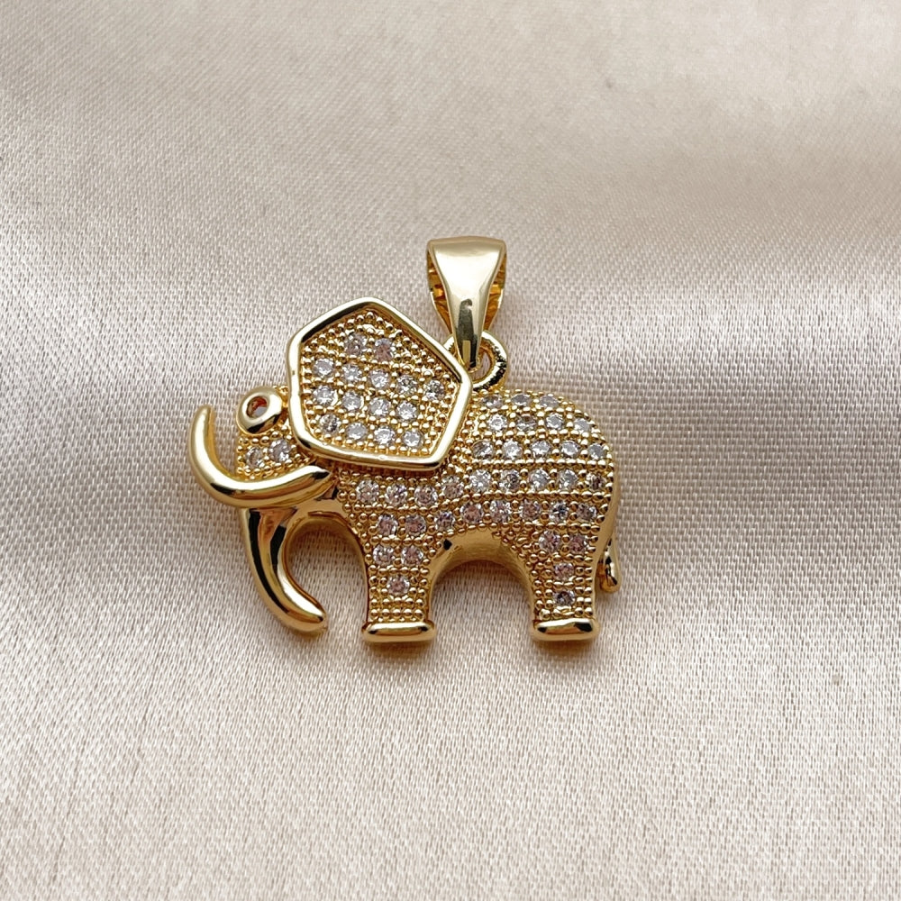 Oro Laminado Religious Pendant, Gold Filled Style Elephant Design, with White and Garnet Cubic Zirconia, Polished, Golden Finish