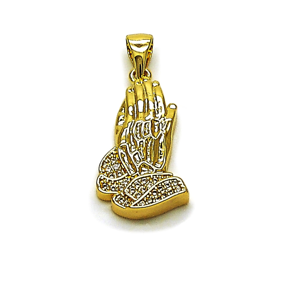 Oro Laminado Fancy Pendant, Gold Filled Style Praying Hands Design
