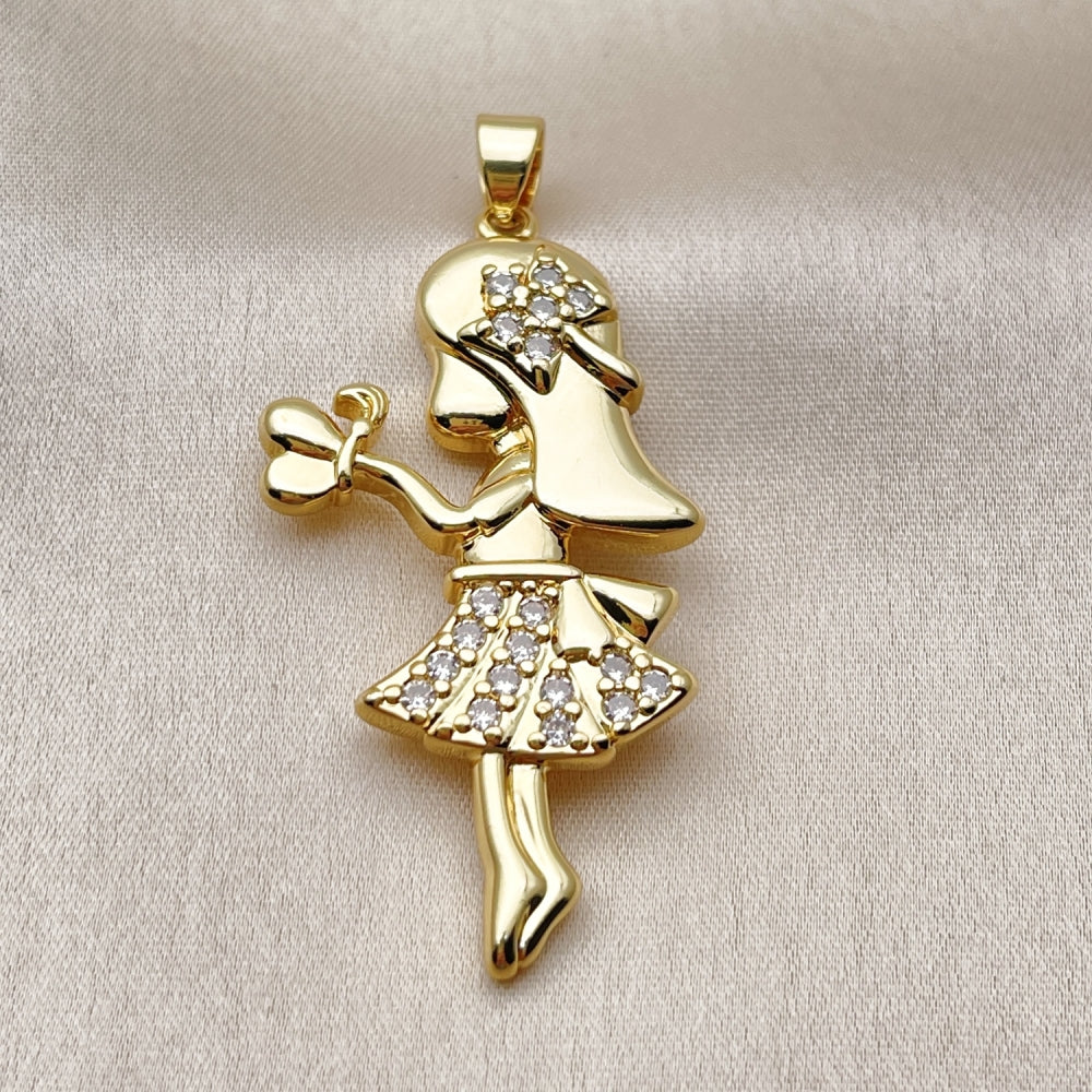 Oro Laminado Fancy Pendant, Gold Filled Style Little Girl Design, with White Cubic Zirconia, Polished, Golden Finish