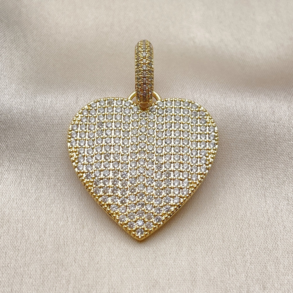 Oro Laminado Fancy Pendant, Gold Filled Style Heart Design, with White Cubic Zirconia, Polished, Golden Finish