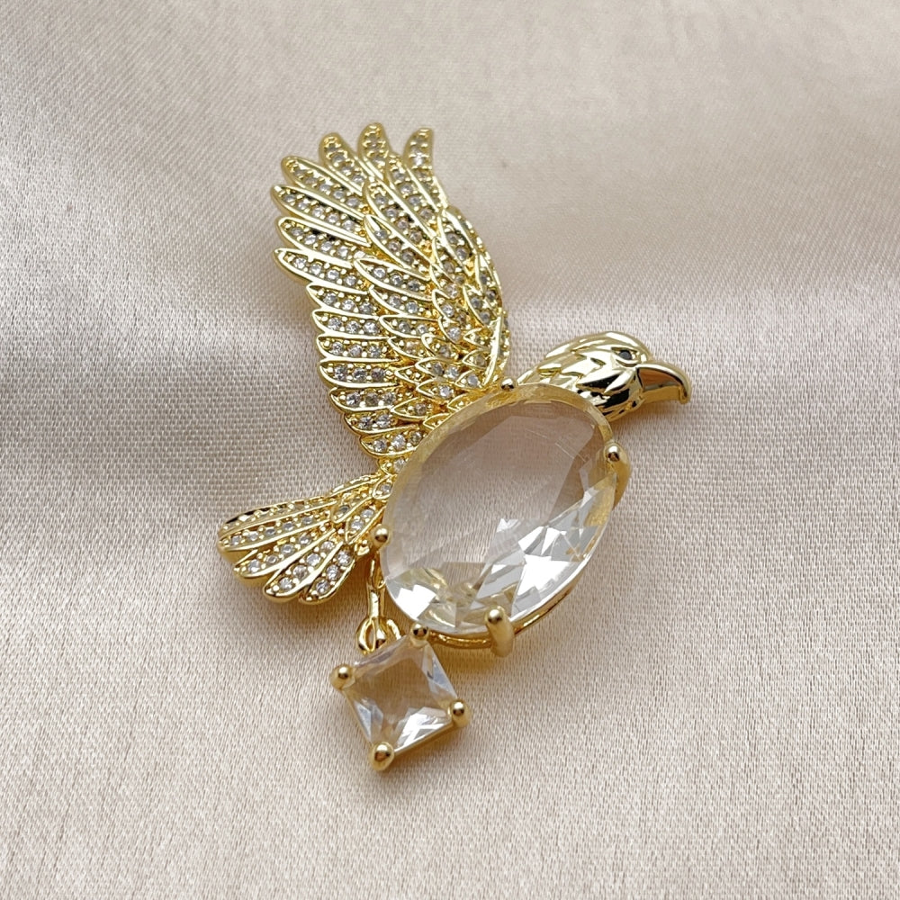 Oro Laminado Fancy Pendant, Gold Filled Style Eagle Design, with White Cubic Zirconia and White Micro Pave, Polished, Golden Finish