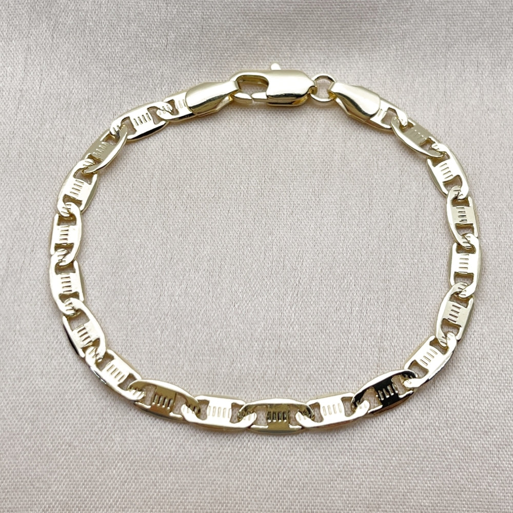 Oro Laminado Basic Bracelet, Gold Filled Style Mariner Design, Diamond Cutting Finish, Golden Finish