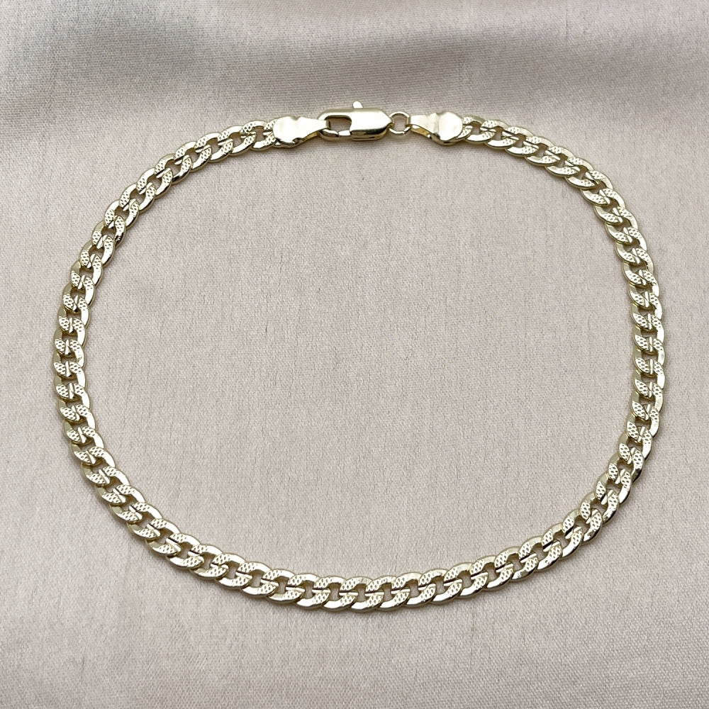 Oro Laminado Basic Anklet, Gold Filled Style Concave Cuban Design, Polished, Golden Finish