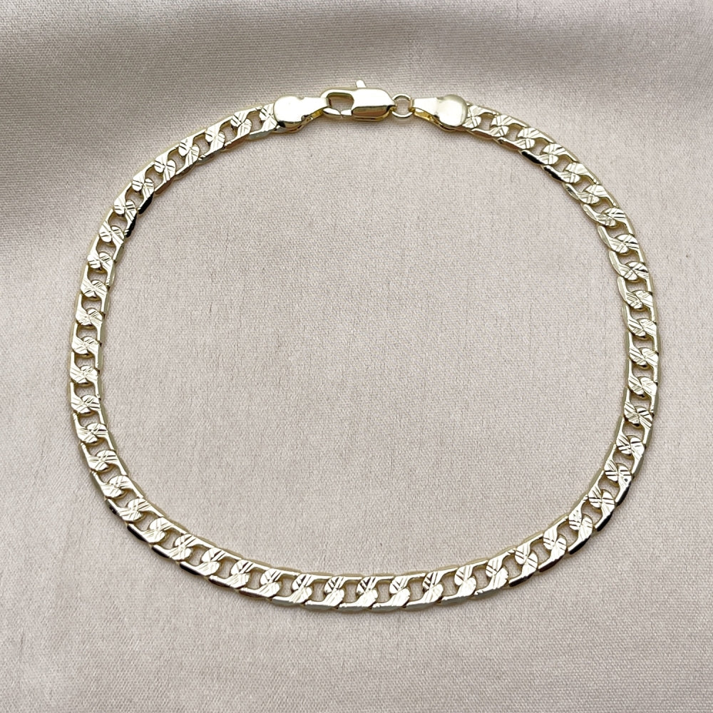 Oro Laminado Basic Anklet, Gold Filled Style Curb Design, Diamond Cutting Finish, Golden Finish