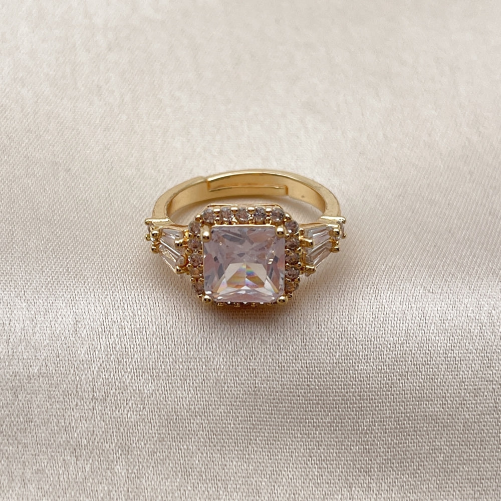 Oro Laminado Multi Stone Ring, Gold Filled Style Cluster and Baguette Design, with White Cubic Zirconia and White Micro Pave, Polished, Golden Finish