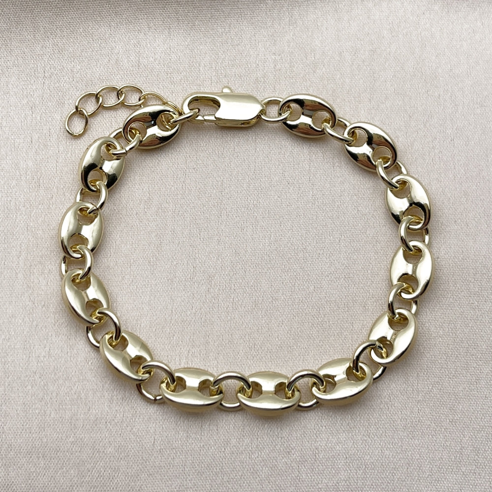 Oro Laminado Fancy Bracelet, Gold Filled Style Puff Mariner Design, Polished, Golden Finish