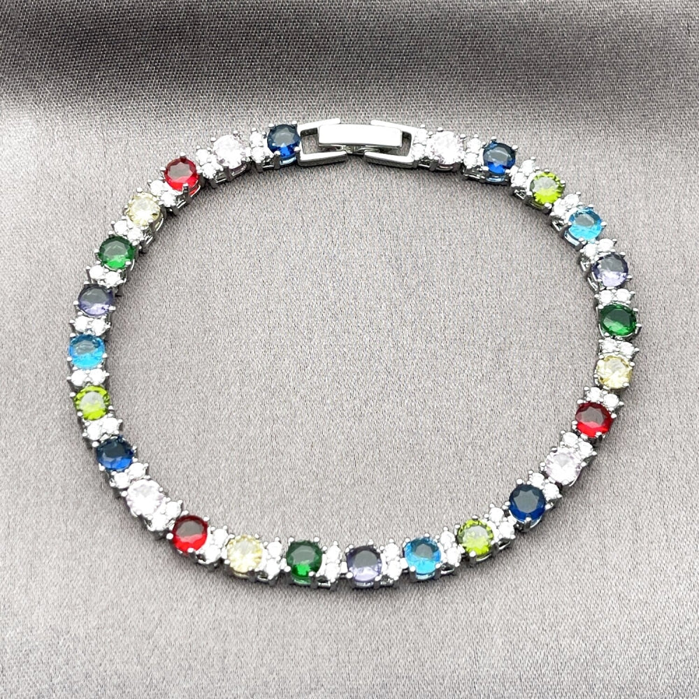 White Gold Filled Tennis Bracelet, with Multicolor and White Cubic Zirconia, Polished, Rhodium Finish
