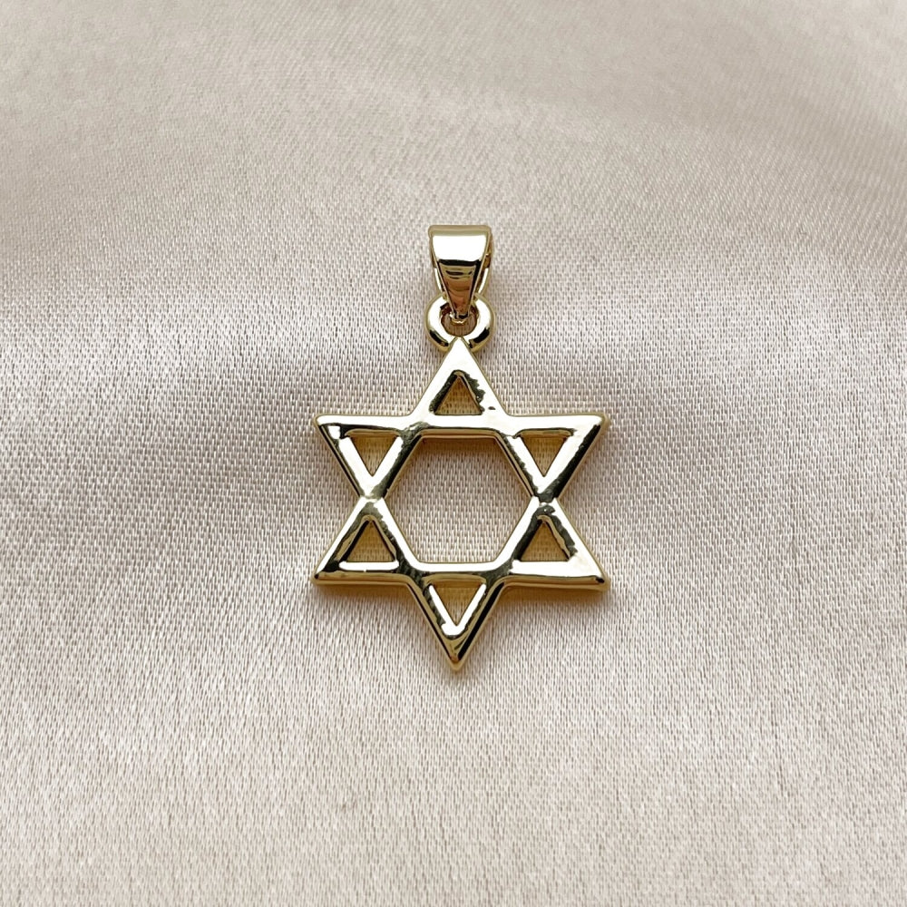 Oro Laminado Religious Pendant, Gold Filled Style Star of David and Judaica Design, Polished, Golden Finish