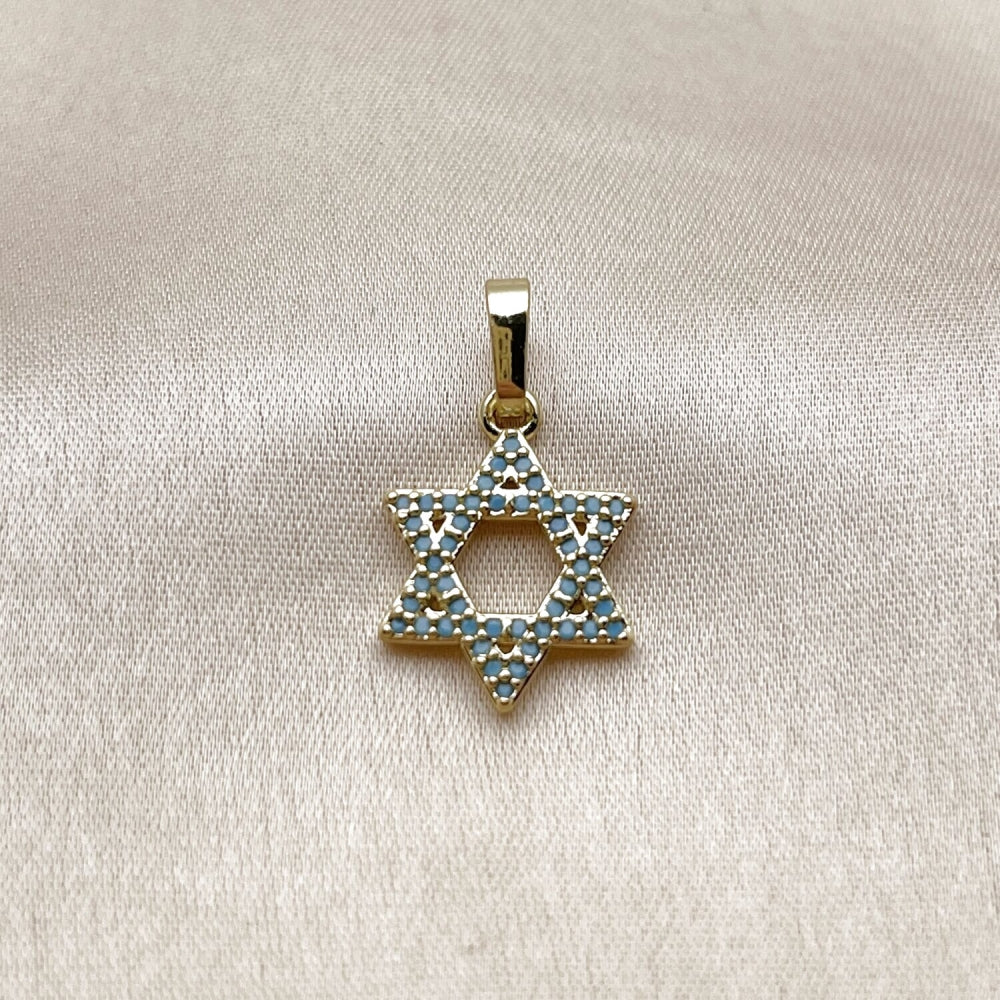Oro Laminado Religious Pendant, Gold Filled Style Star of David and Judaica Design, with White Micro Pave, Polished, Golden Finish