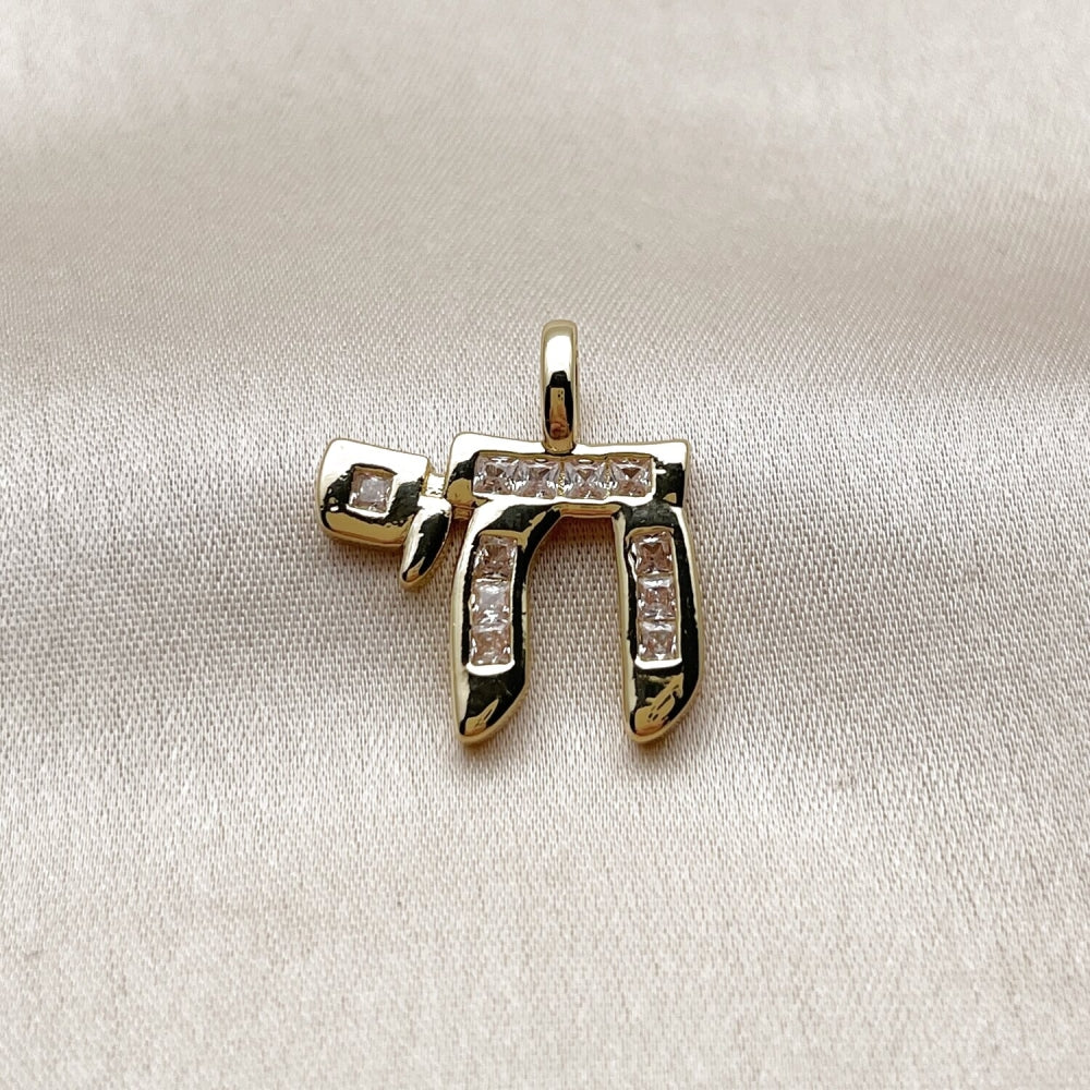 Oro Laminado Religious Pendant, Gold Filled Style Judaica Design, with White Cubic Zirconia, Polished, Golden Finish