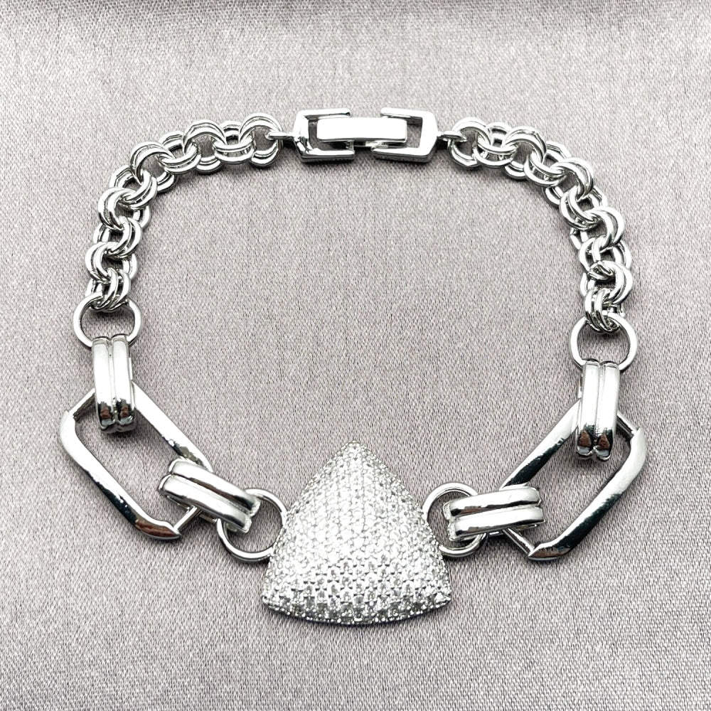 Rhodium Gold Filled Fancy Bracelet, Paperclip Design, with White Micro Pave, Polished, Rhodium Finish
