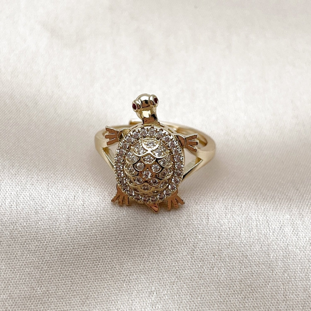 Oro Laminado Multi Stone Ring, Gold Filled Style Turtle Design, with White and Ruby Micro Pave, Polished, Golden Finish