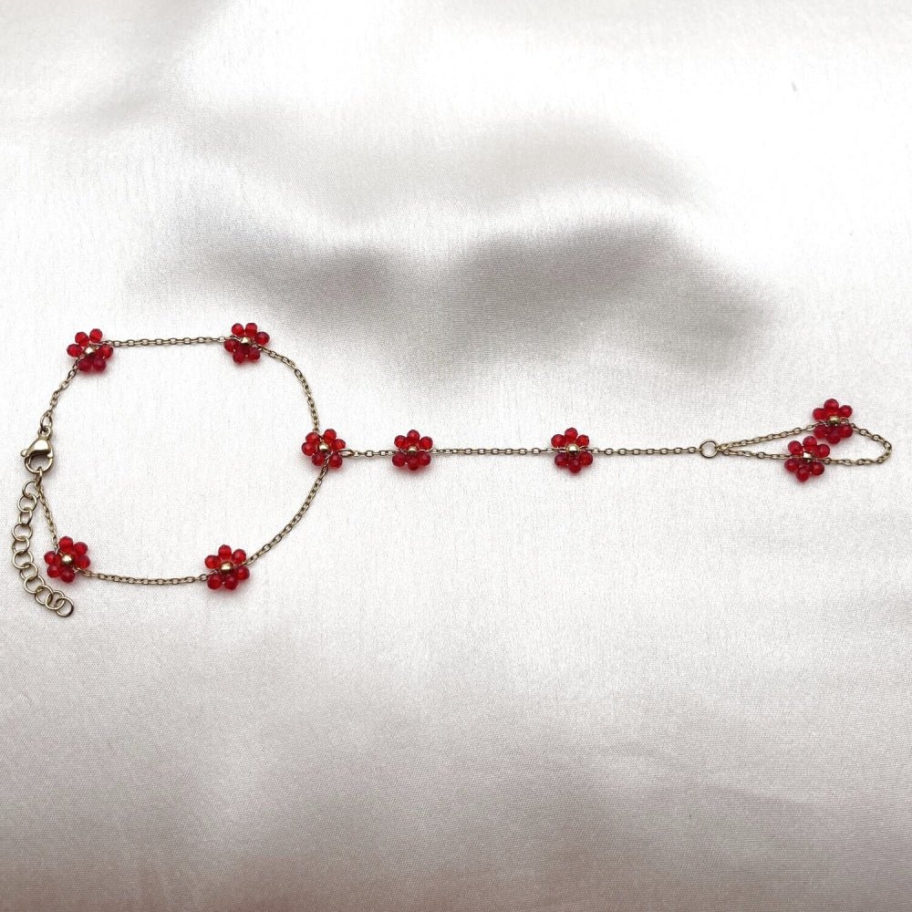 Stainless Steel Fancy Bracelet, Flower and Ball Design, with Siam Crystal, Polished, Golden Finish