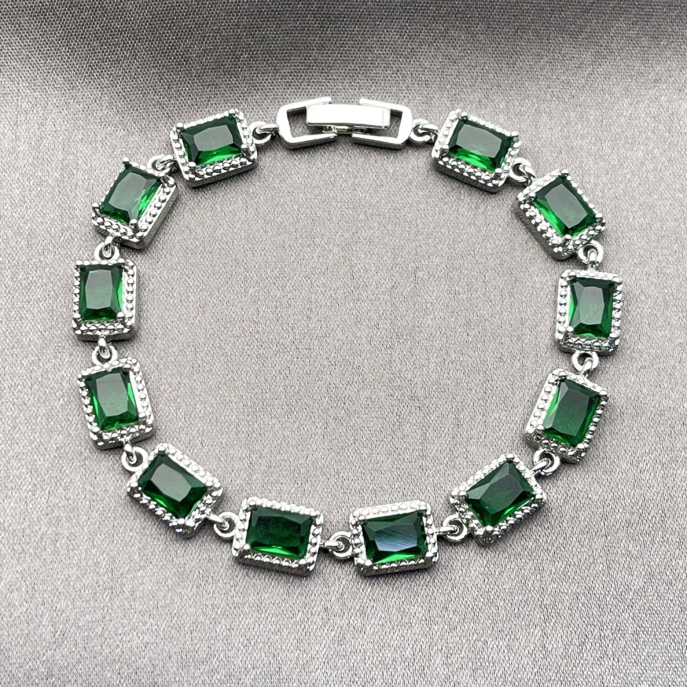 White Gold Filled Tennis Bracelet, with Green Cubic Zirconia, Polished, Rhodium Finish