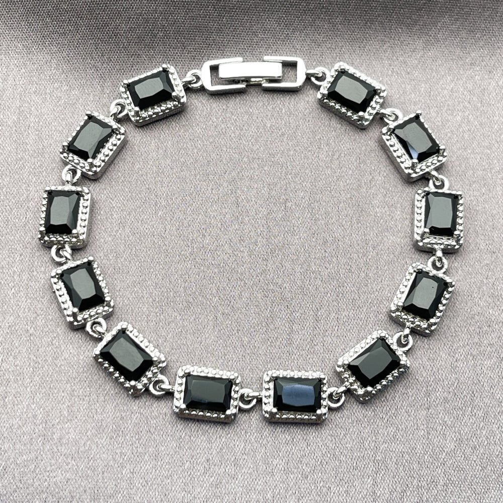 White Gold Filled Tennis Bracelet, with Black Cubic Zirconia, Polished, Rhodium Finish