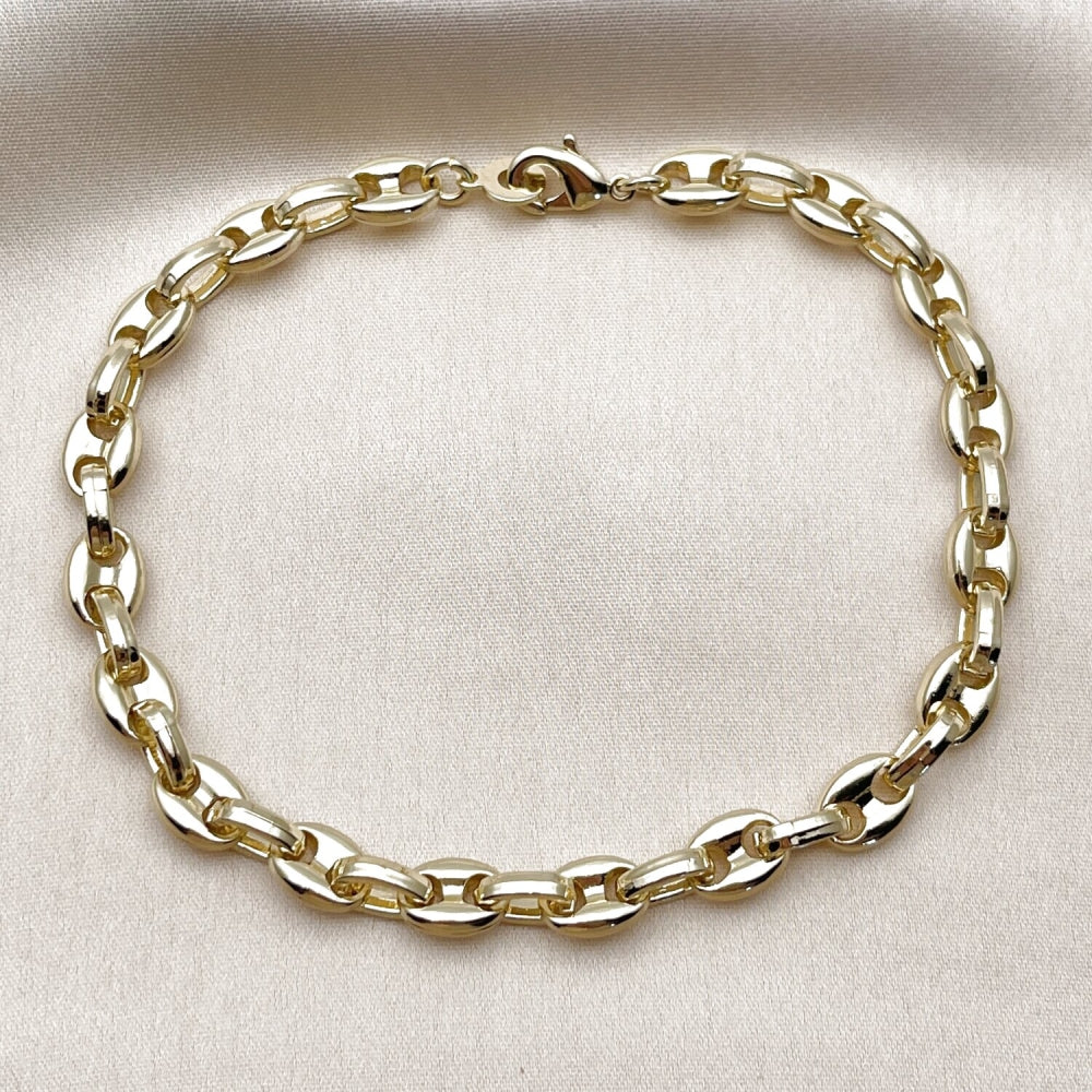 Oro Laminado Fancy Anklet, Gold Filled Style Puff Mariner Design, Polished, Golden Finish