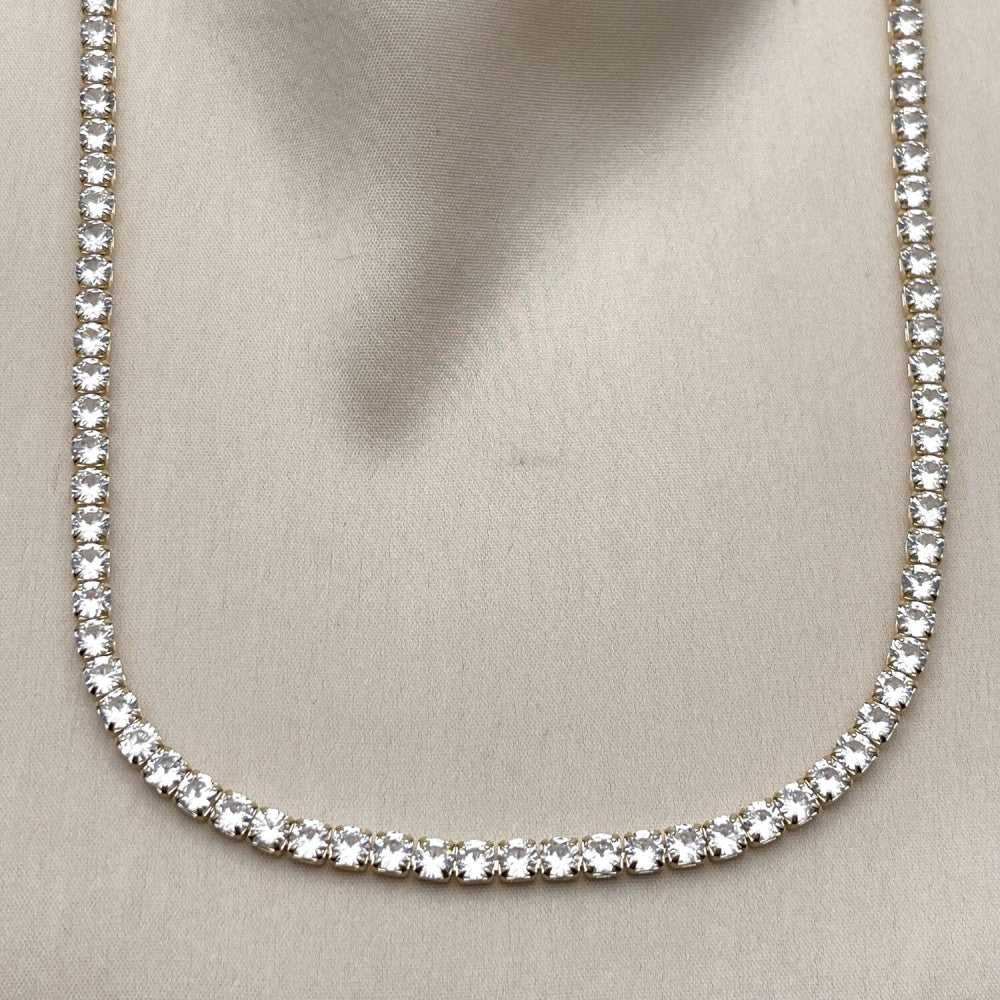 Oro Laminado Fancy Necklace, Gold Filled Style with White Cubic Zirconia, Polished, Golden Finish