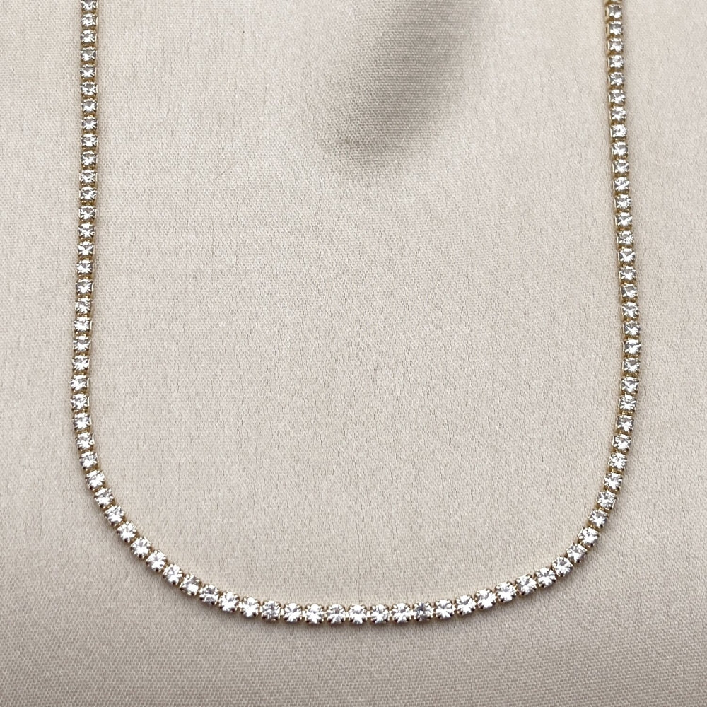 Oro Laminado Fancy Necklace, Gold Filled Style with White Cubic Zirconia, Polished, Golden Finish