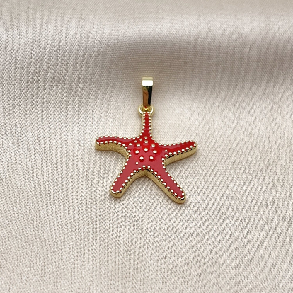 Oro Laminado Fancy Pendant, Gold Filled Style Star Design, Red Enamel Finish, Golden Finish