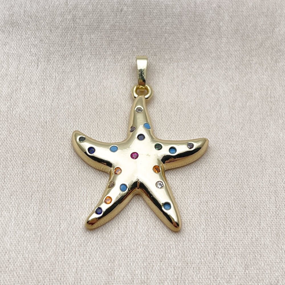 Oro Laminado Fancy Pendant, Gold Filled Style Star Design, with White Cubic Zirconia, Polished, Golden Finish