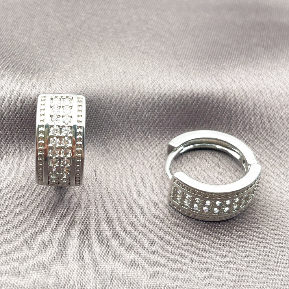Rhodium Gold Filled Huggie Hoop, with White Cubic Zirconia, Polished, Rhodium Finish