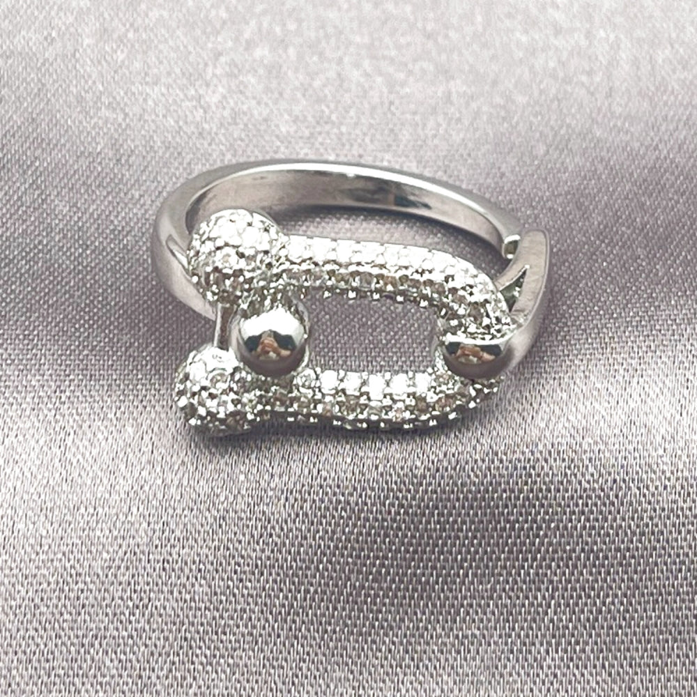 White Gold Filled Multi Stone Ring, with White Micro Pave, Polished, Rhodium Finish