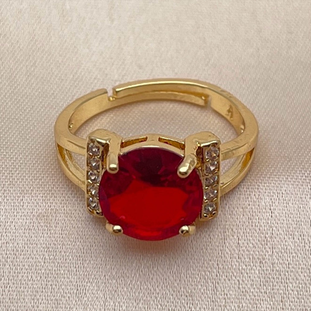Oro Laminado Multi Stone Ring, Gold Filled Style Cluster Design, with Garnet and White Cubic Zirconia, Polished, Golden Finish