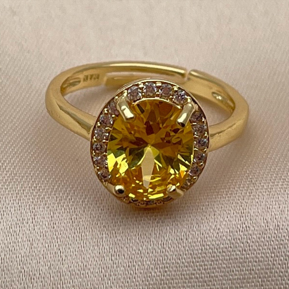 Oro Laminado Multi Stone Ring, Gold Filled Style Cluster Design, with Yellow and White Cubic Zirconia, Polished, Golden Finish