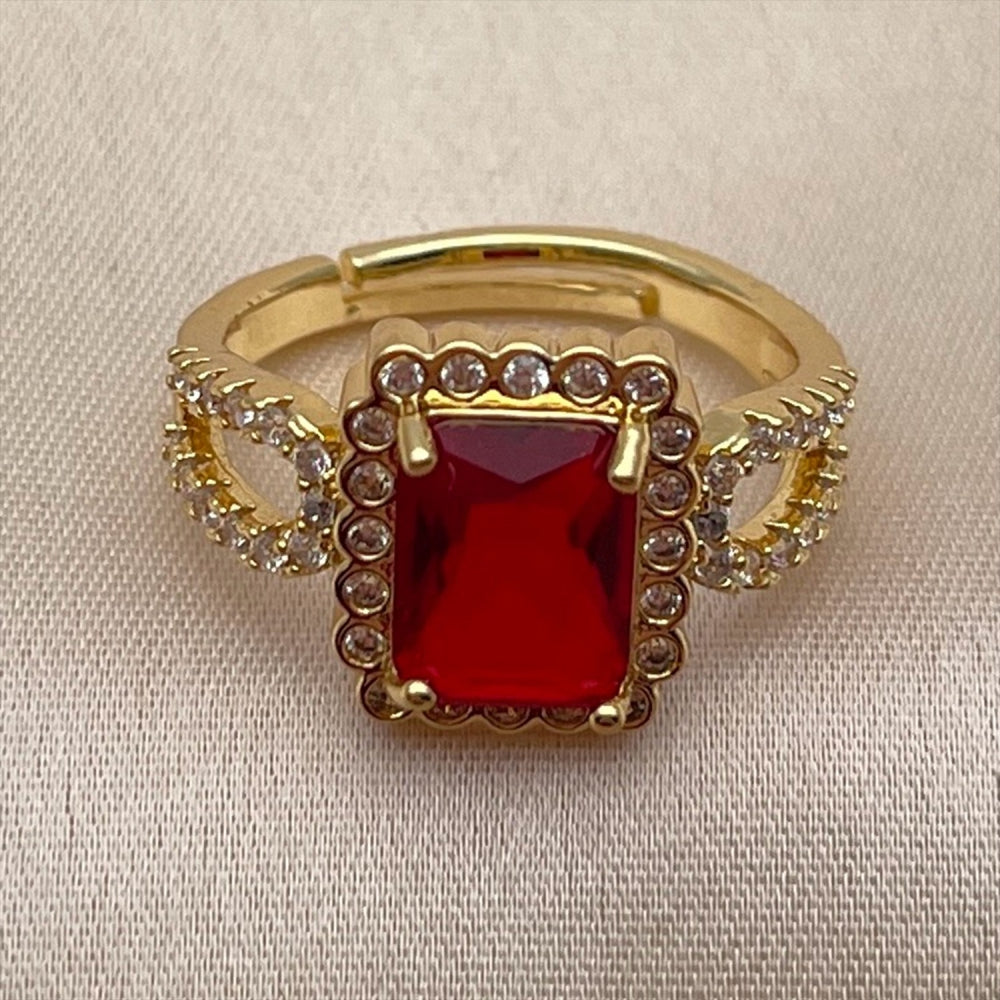 Oro Laminado Multi Stone Ring, Gold Filled Style Cluster Design, with Garnet and White Cubic Zirconia, Polished, Golden Finish