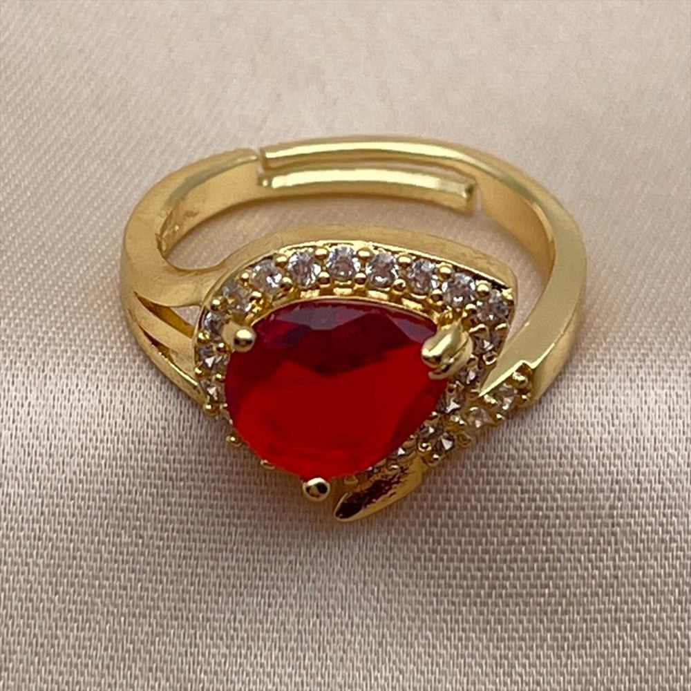 Oro Laminado Multi Stone Ring, Gold Filled Style Cluster and Teardrop Design, with Garnet and White Cubic Zirconia, Polished, Golden Finish