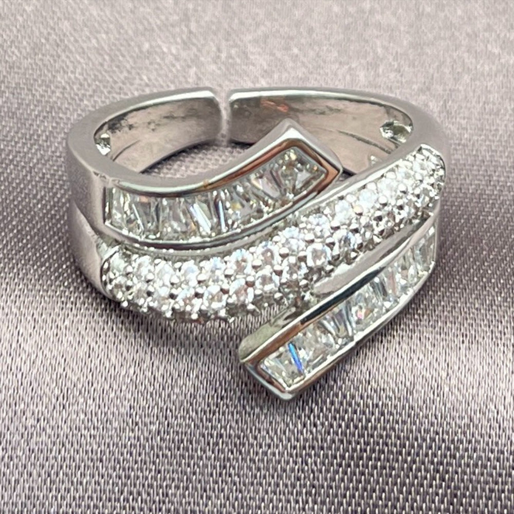 Rhodium Gold Filled Multi Stone Ring, Baguette Design, with White Cubic Zirconia, Polished, Rhodium Finish