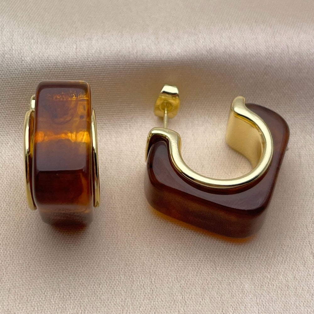 Oro Laminado Small Hoop, Gold Filled Style Brown Resin Finish, Golden Finish