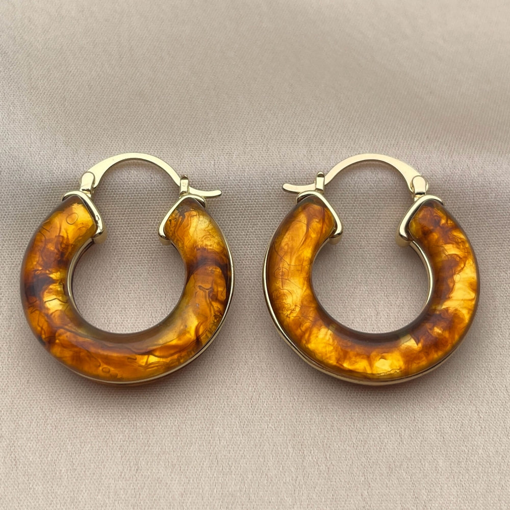 Oro Laminado Medium Hoop, Gold Filled Style Brown Resin Finish, Golden Finish