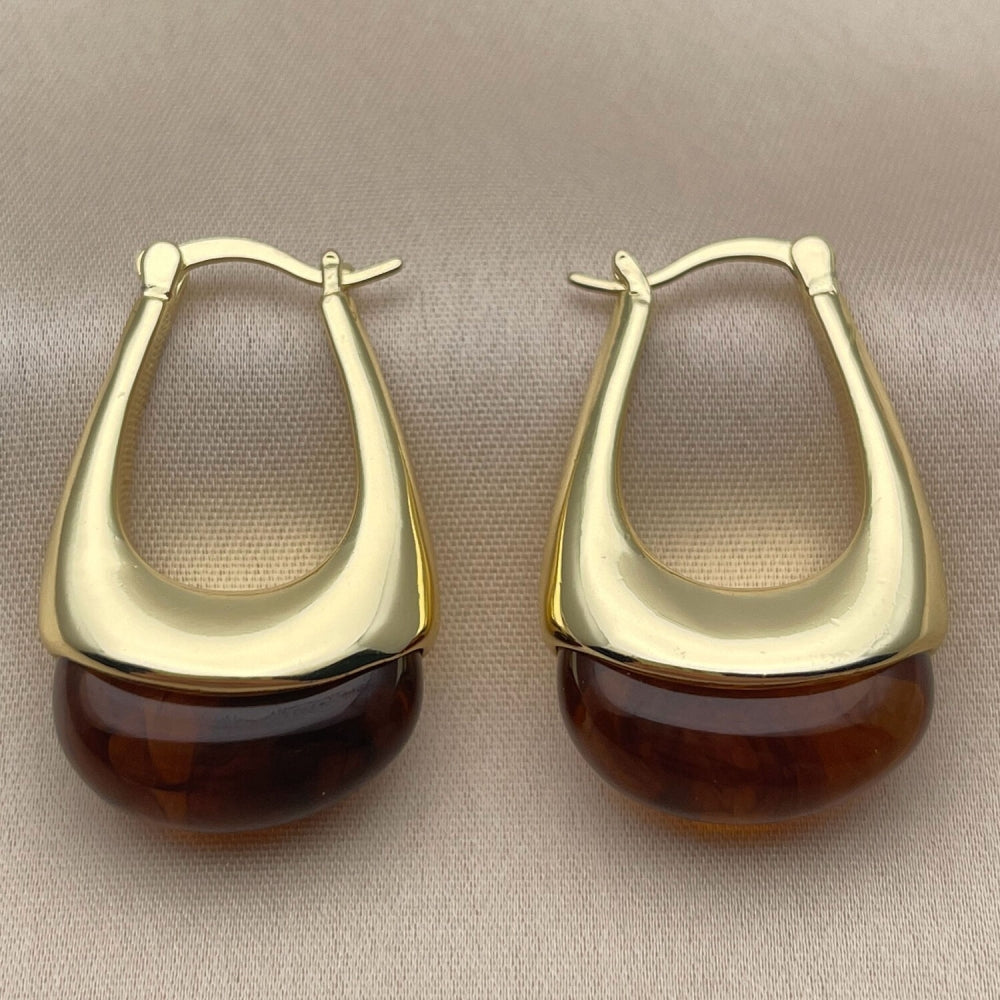 Oro Laminado Small Hoop, Gold Filled Style Brown Resin Finish, Golden Finish