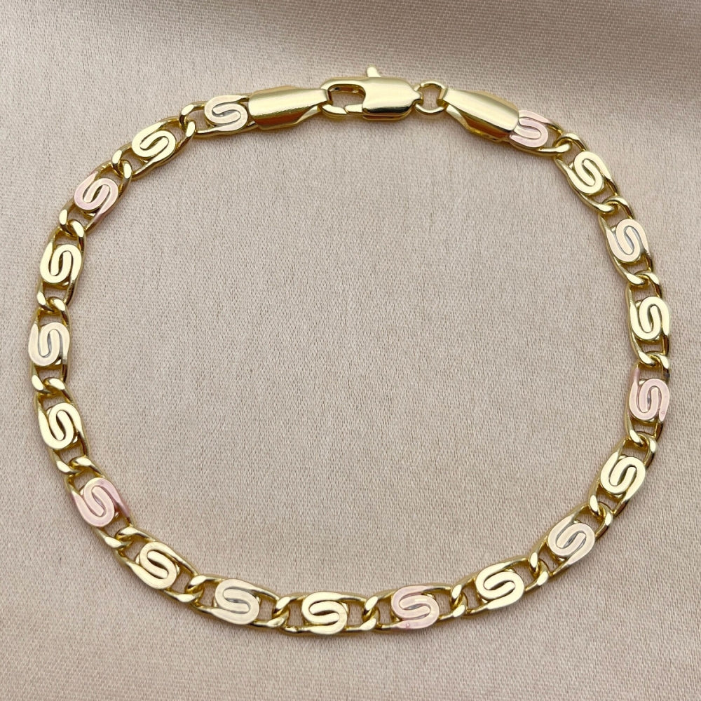 Oro Laminado Fancy Bracelet, Gold Filled Style Polished, Tricolor