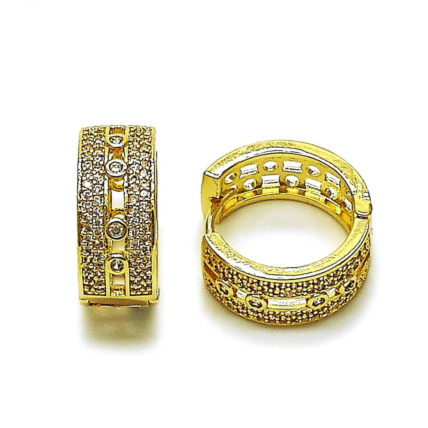 Gold Plated Gold Filled Oro Laminado Oro Laminado Huggie Hoop, Gold Filled Style with White Micro Pave and White Cubic Zirconia, Polished, Golden