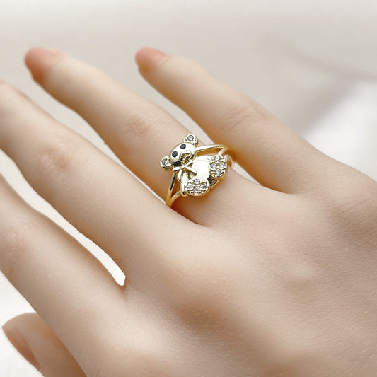 Oro Laminado Multi Stone Ring, Gold Filled Style Teddy Bear Design, with White Cubic Zirconia, Polished, Golden
