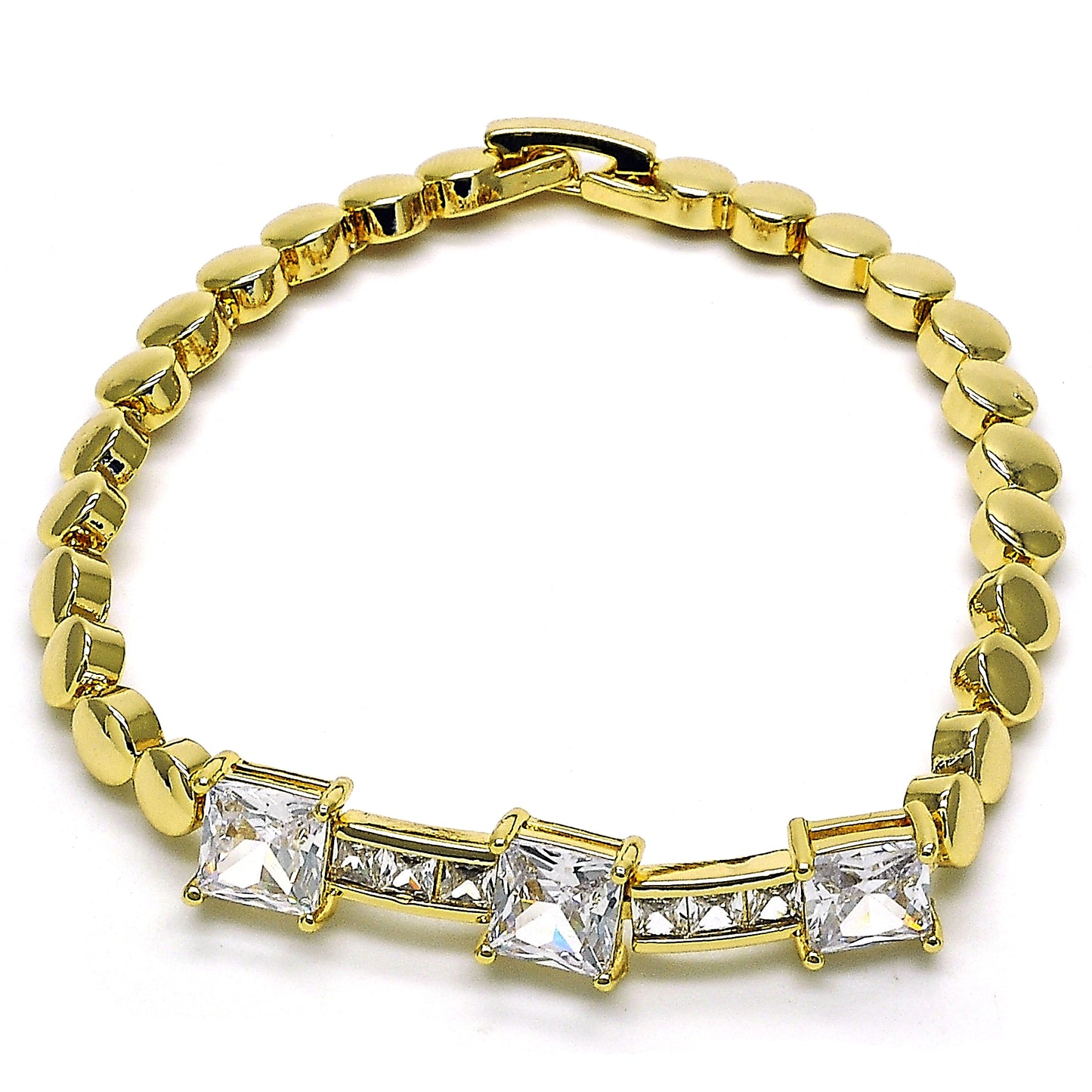 Gold Plated Gold Filled Oro Laminado Oro Laminado Fancy Bracelet, Gold Filled Style with White Cubic Zirconia, Polished, Golden