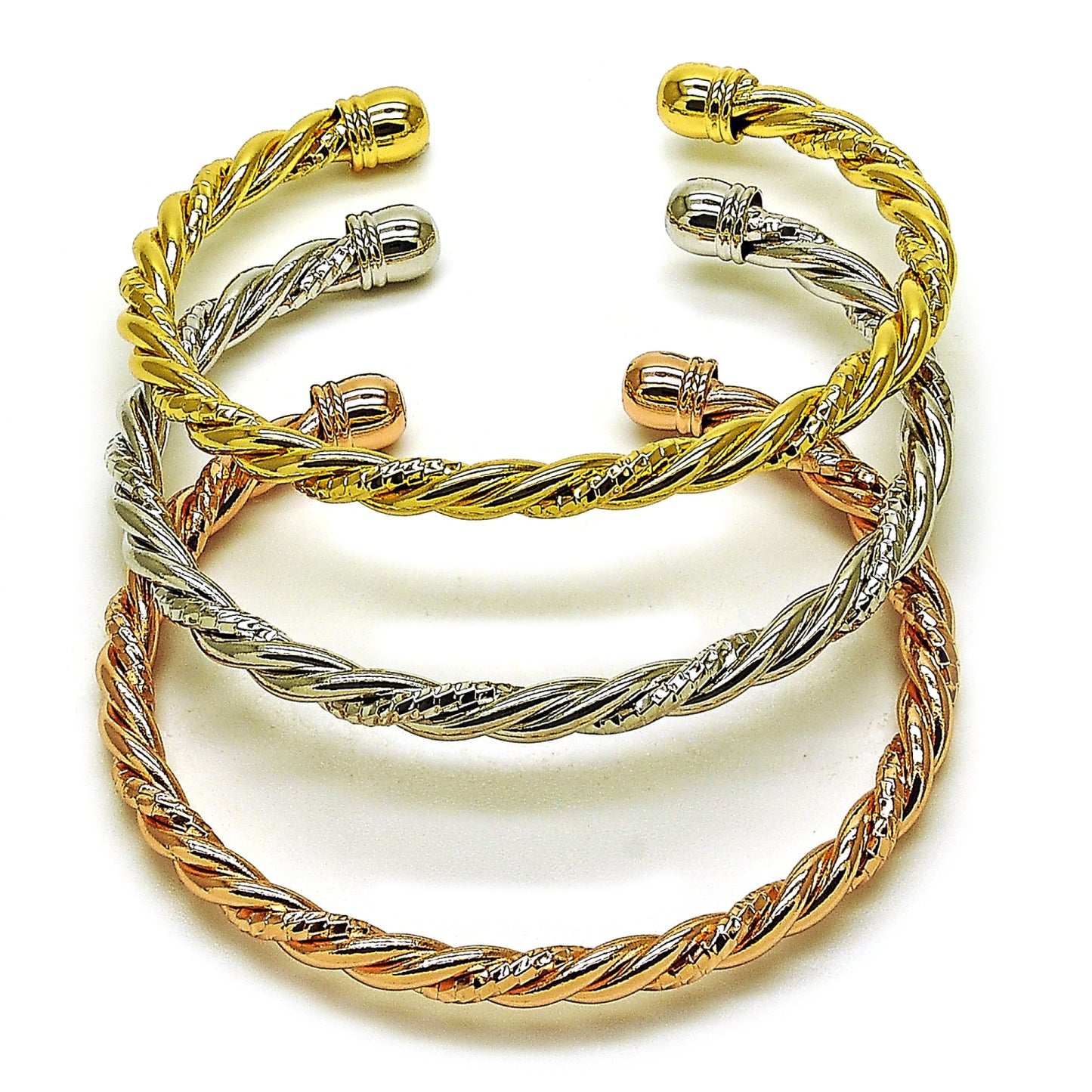 Gold Plated Gold Filled Oro Laminado Oro Laminado Trio Bangle, Gold Filled Style Diamond Cutting