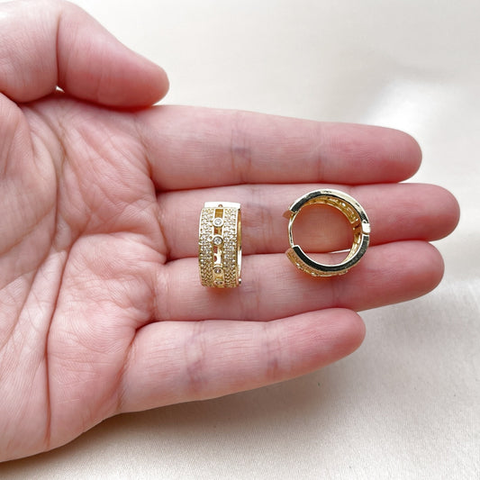 Oro Laminado Huggie Hoop, Gold Filled Style with White Micro Pave and White Cubic Zirconia, Polished, Golden