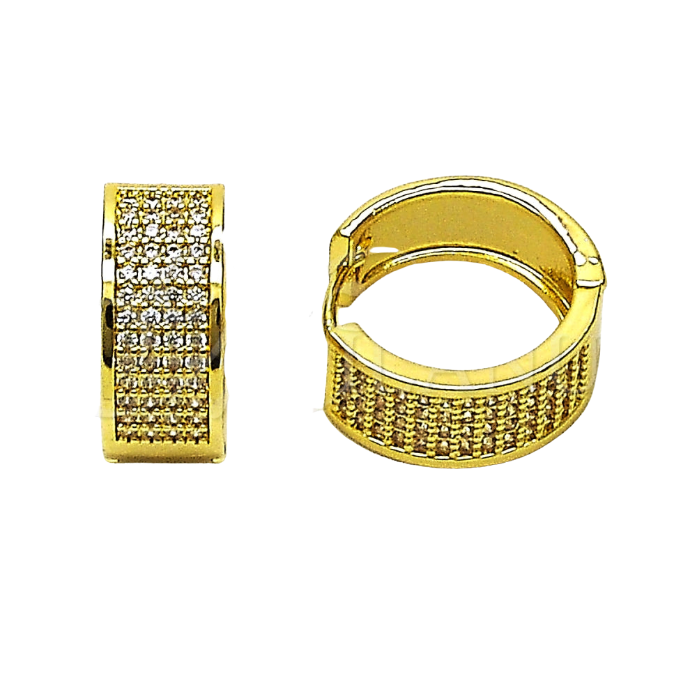 Oro Laminado Huggie Hoop, Gold Filled Style with White Micro Pave, Polished, Golden Finish